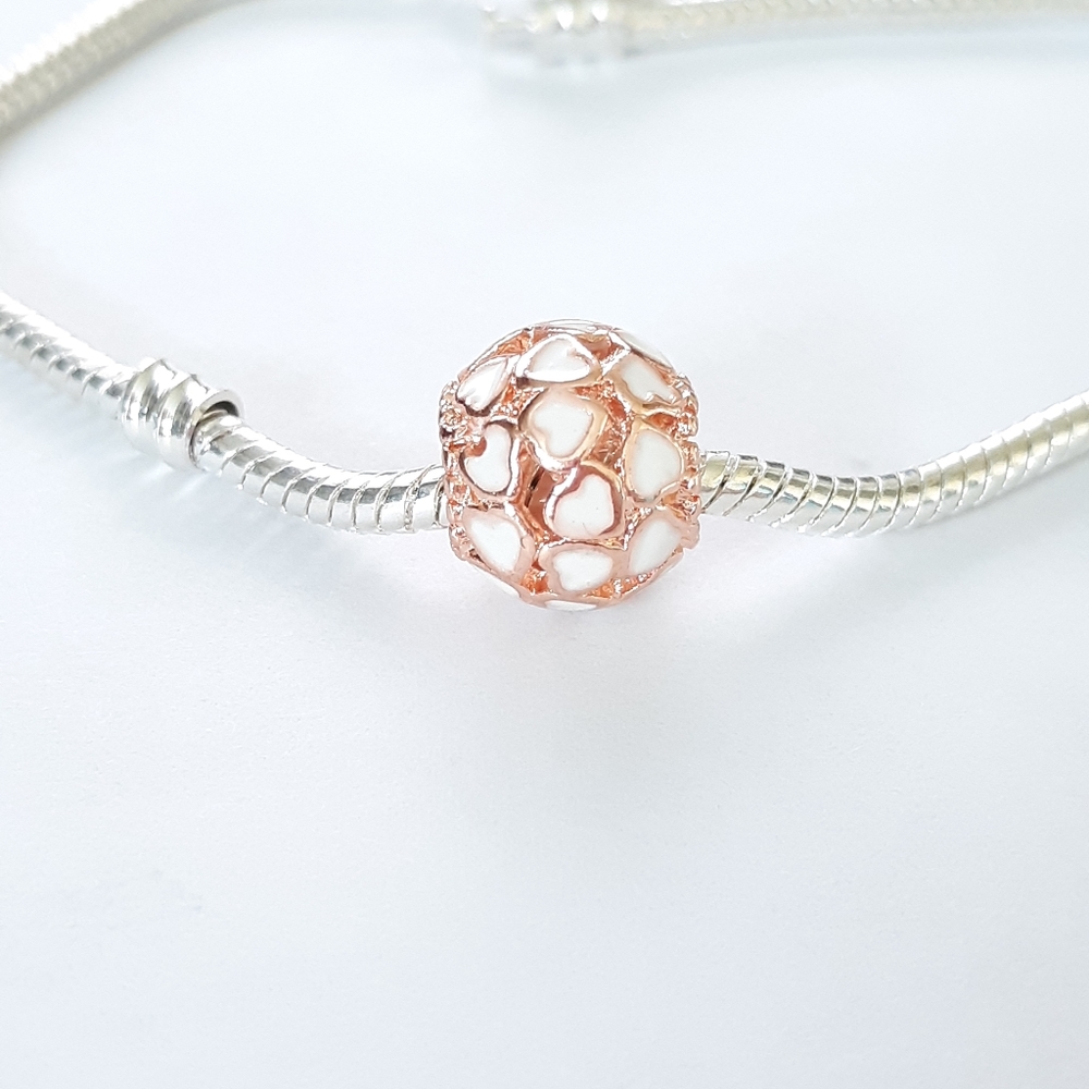 White Heart Flowers Charm | Fits Pandora